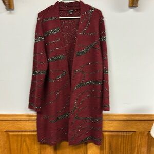 Alfani XXL marroon with dark grey/black sparkle open from cardigan.